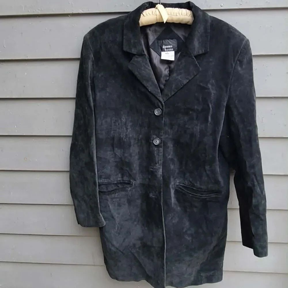 Dennis Basso Black Suede Coat Size Medium